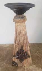 CANDLEHOLDER BROWN WOOD BROWN METAL APPLIQUEW 10.25"