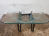 GLASS DISH WITH BLACK METAL STAND 8"