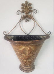 WALL POCKET BROWN BRONZE METAL EMBOSSED 18"