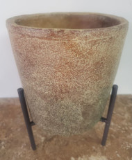 CEMENT PLANTER BROWN W/  BLK STAND 9.25"