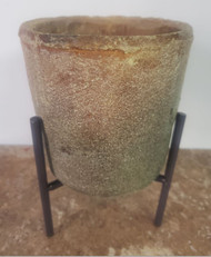 CEMENT PLANTTER BROWN WITH BLACK STAND 8.5"H
