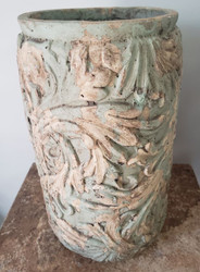 CEMENT POT  GREEN SWIRL PATTERN 14"x8"