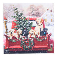 LIGHTED PRINT LABRADORS IN RED TRUCK w/CHRISTMAS TREE20"