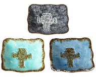 TRINKET DISH METAL CROSS SQUARE DESIGN ASST 3.75"