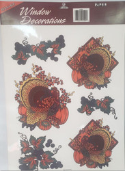 WINDOW DECORATIONS THANKSGIVING TURKEYS LEAVES