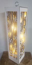 LANTERN WHITE WOOD SNOWFLAKE CUTOUTS / TWIGS LED 24"