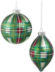 GREEN TARTAN PLAID ORNAMENT 4"