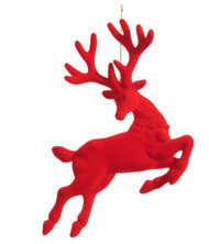 ORNAMENT LEAPING DEER FLOCKED RED 17.5"