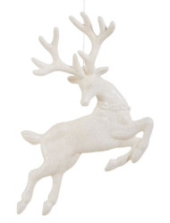 ORNAMENT LEAPING DEER WHITE GLITTER 17.5"
