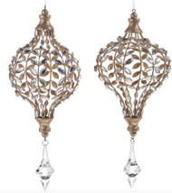 ORNAMENT CLEAR JEWELED DROP W/ GOLD GLITTER 14"