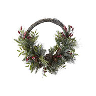 WREATH HALF DECORATED PINE SNOWY BERRIES 24"