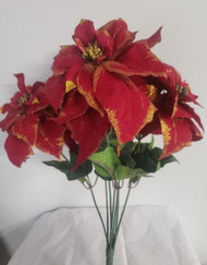 POINSETTIA BUSH RED W/ GOLD GLITTERED EDGES 20"