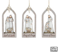 HOLY FAMILY RESIN ASSORTED ORNAMENTS 6"