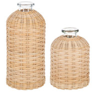 VASE BOTTLE GLASS WICKER WRAP (Set of 2) 9-5/8" 5.5"