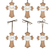 ORNAMENT CROSS WOOD LOVE JOY HOPE NOEL 4.5"