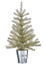 TINSEL PINE TREE (CHAMPAGNE) SILVER IN TIN BUCKET 24"