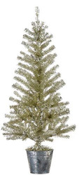 TINSEL TREE SILVER (CHAMPAGNE) IN TIN BUCKET 36"