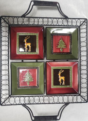 APPETIZER CERAMIC DISH BLACK METAL TRAY 17.75