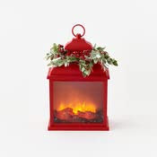 FIRE LIGHT LANTERN W/RED BERRY WREATH, RED 10"x15"