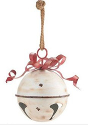 JINGLE BELL WHITE W/RED BOW GLITTERED 1375"