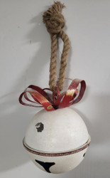 JINGLE BELL WHITE GLITTERED W/ RED BOW ORNAMENT 11"