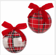 ORNAMENT RED / WHITE PLAID BALL ASSORTED 5"