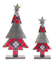 CHRISTMAS TREES METAL PLAID SET OF 2