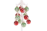 TREE (GLASS) WITH 12 MINI BALL ORNAMENTS 10"