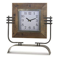 CLOCK SQUARE WOOD ON IRON STAND 15"L