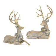 DEER GOLD WITH LED LIGHTED WREATH SET/2 21.75"