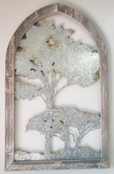 WALL HANGING ARCH WINDOW METAL CUT TREES 38"