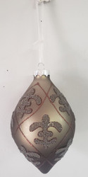ORNAMENT DROP GLASS FLEUR-DE-LYE OLIVE GRN BRONZE GREY 5"