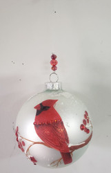 ORNAMENT CARDINAL GLASS BALL RED BEADS 4"