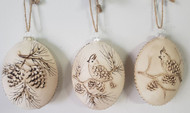 ORNAMENT GLASS BIRD / PINE CONE IVORY  5"