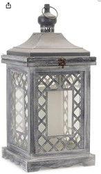 LANTERN GRAY WOOD LATTICE AND METAL 22"
