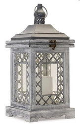 LANTERN GRAY WOOD LATTICE & METAL 15"