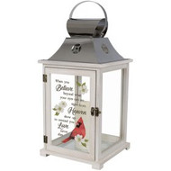 LANTERN BELIEVE HEAVEN LOVE CARDINAL DESIGN 18.5"