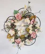 WREATH SILK PINK POENY HYDRANGEA AND BERRIES