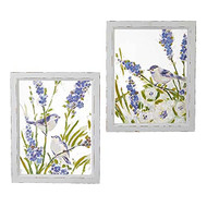 WALL ART SEMI TRANSPARENT CHICKADEES ON LAVENDER FRAMED 18" ASST
