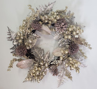 WREATH SVILVER FERNS MAGNOLIA LEAVES GOLD ROSEHIPS & PINE CONES 24"
