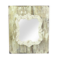 MIRROR VICTORIAN MOUNTED ON WOOD BACKGROUND 15.75"