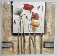 PAINTING OF POPPIES RED ORANGE & YELLOW 27.5"