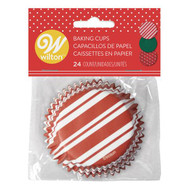 BAKING CUPS CHRISTMAS HOLIDAY RED / WHITE STRIPES 24 CT