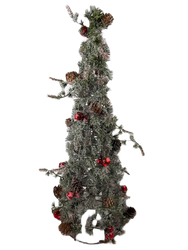 SNOWY PINE CONE TREE W/ MINI RED BELLS 20"