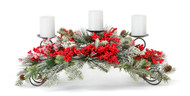 PINE AND BERRY CENTERPIECE & CANDLEHOLDER 31"