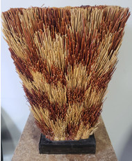 URN VASE NATURAL & BROWN STRAW 20"