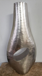 Vase Silver Metal Hammered Tear-drop shape 13"