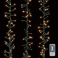 CLUSTER GARLAND GREEN WIRE W/120 WHITE LIGHTS W/REMOTE 15"