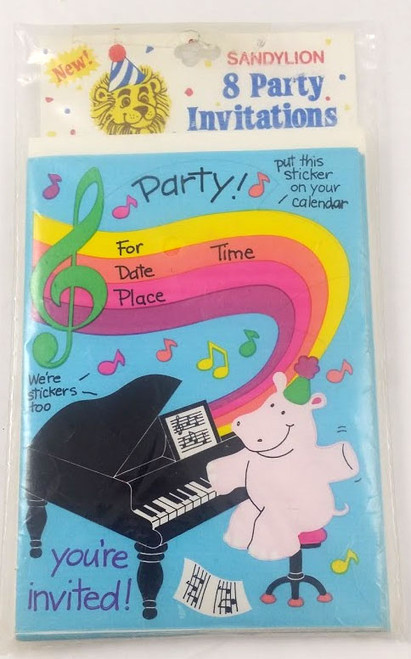 Clever Music design Sticker Party Invitations. 8 invitations and 8 envelopes per package.  Fun to send and Fun to receive and put sticker on your calendar to remind you of the special event.