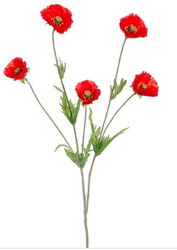 Silk poppies that mock the real thing down to the fuzz on the stems and leaves. 5 -2 1/2" diameter flowers per stem. Total stem length is 26". Allstate Floral FSP748-WM